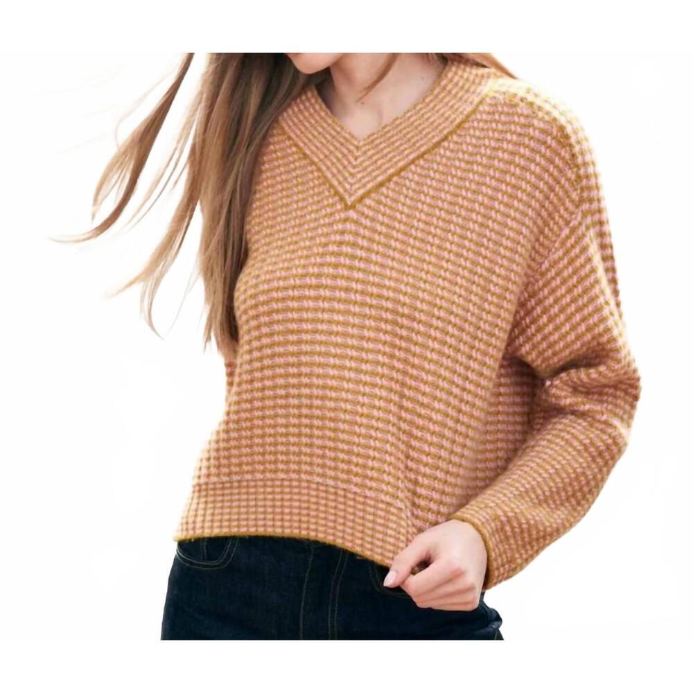 NEW JUMPER1234 cropped rick rack high vee sweater in amber rose